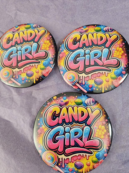 Candy Girl Button – 3 Inch Retro 80s Graffiti Pinback | R&B Concert Accessory | New Edition Inspired | Colorful Candy Pop Art Badge