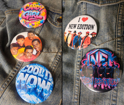 New Edition Buttons 5-PACK – 3 Inch Pinback | R&B Concert Accessory |Colorful Candy Pop Art Badge